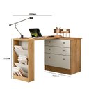 Ver imagem 4 de Escrivaninha Mesa Escritório em L Retrátil com Cômoda Módulos e Complementos 3 Gavetas 91,3cm Freijo