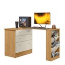 Ver imagem 3 de Escrivaninha Mesa Escritório em L Retrátil com Cômoda Módulos e Complementos 3 Gavetas 91,3cm Freijo E Off White Fosco