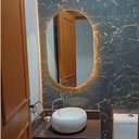 Ver imagem 3 de Espelho Brillare Orgânico Oval Grande com Led 80x50cm Lapidado À Pilha ou Fonte Branco Quente