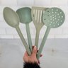 Conjunto Utensílios de Cozinha Plástico Kit Jogo Colher Concha Escumadeira Espátula Verde Menta - 4