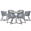 Ver imagem 1 de Mesa com 6 Cadeiras de Jantar Roma 120cm e Noronha em Alumínio Preto Corda Náutica Estofado 5 Trama