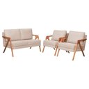 Ver imagem 2 de Kit 2 Poltronas + Namoradeira Mona Amber Base De Madeira Linho Bege