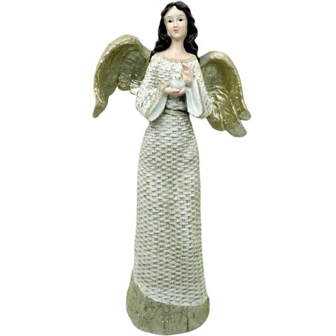 Estatueta Anjo Pombinha Branca Enfeite em Resina Natal 38cm
