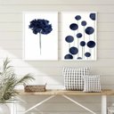 Ver imagem 1 de Conjunto 2 Quadros Arte Moderna Flor Azul marinho 45x34cm - com Vidro:madeira Preta