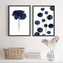 Ver imagem 2 de Conjunto 2 Quadros Arte Moderna Flor Azul marinho 45x34cm - com Vidro:madeira Preta
