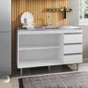 Ver imagem 3 de Balcão Com Pia Inox 120Cm 2 Portas 3 Gavetas Andréia Branco