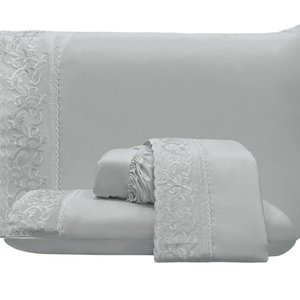 Jogo de Cama Lençol Queen Top Line 4 Peças - Cinza - 100% Poliéster
