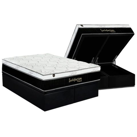 Conjunto Box Baú Queen: Colchão Espuma Luckspuma Visco Masterpocket Lucksfaction Black + Base Crc
