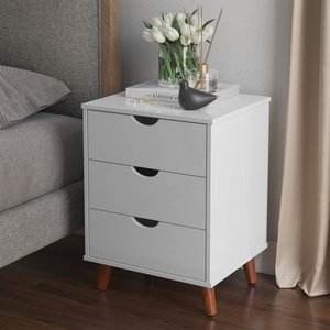 Mesa de Cabeceira 3 Gavetas Grécia Plus Pés Retrô - Branco