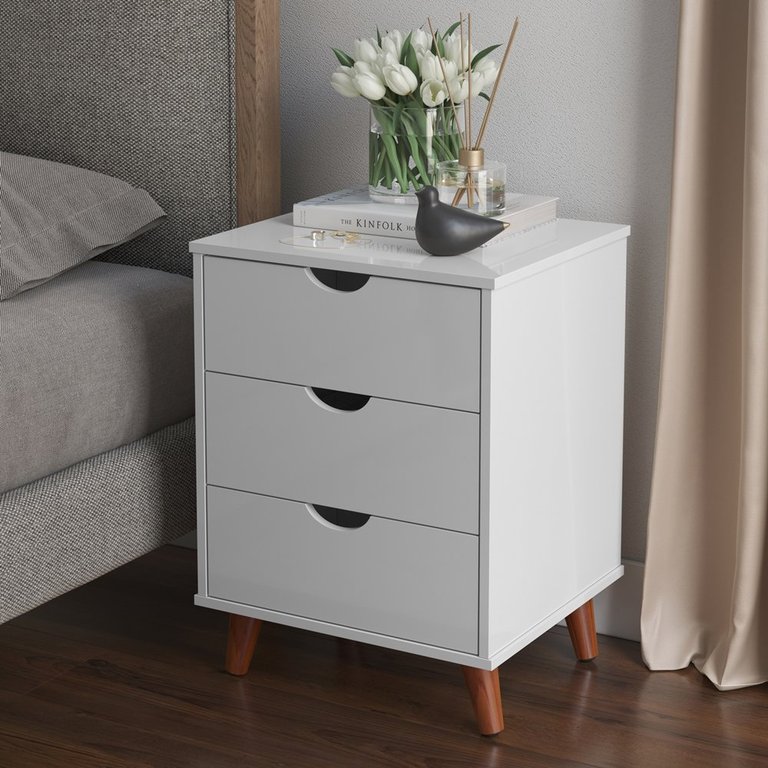 Mesa de Cabeceira 3 Gavetas Grécia Plus Pés Retrô - Branco