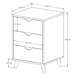 Mesa de Cabeceira 3 Gavetas Grécia Plus Pés Retrô - Branco - 4