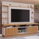 Ver imagem 1 de Estante para TV e Home Theater Ripado para TV até 65 Polegadas 100% MDF 218CMX191,5cm 2 Portas Raven Branco