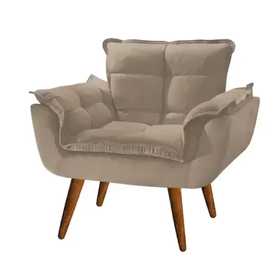 Poltrona Opala Luxo com Pés Estilo Retrô - Capuccino