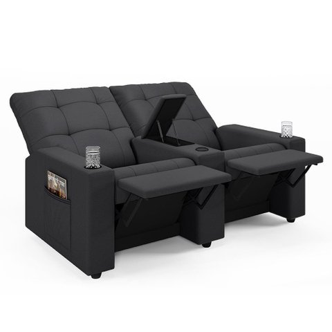 Poltrona do Papai Reclinável Cinema 2 Lugares Manual Baú Usb Haifa F05 Veludo Cinza G - Lyam Decor