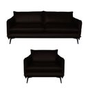 Ver imagem 4 de Conjunto Poltrona e Sofá Decorativo Sala de Estar América 3 Lugares 220cm Couro Marrom - Mozzelar