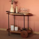 Ver imagem 2 de Carrinho Adega Bar Decorativo Oval Duas Prateleiras Laminadas Base Preta Aço