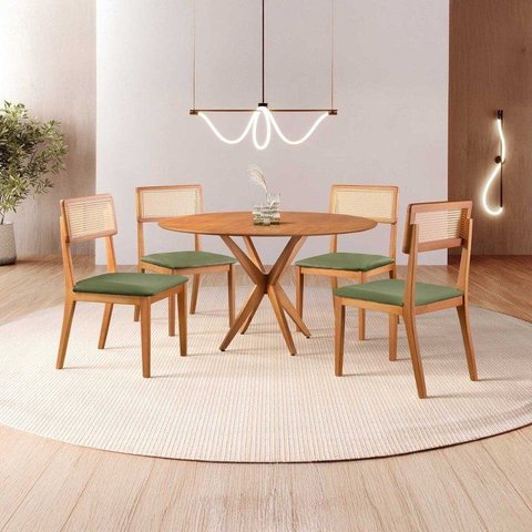 Conjunto de Sala Jantar Mesa 120 cm com 4 Cadeiras Ava Verde/Marrom