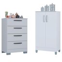 Ver imagem 1 de Cômoda 867 4 Gavetas com Armário Multiuso 2 Portas Pequeno Branco Brilho - Poquema