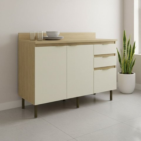 Balcão com Tampo 2 Portas 3 Gavetas e Divisor de Talheres 120cm Nanda TM4203 Nature/Arenas