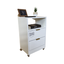 Ver imagem 1 de Mesa de Cabeceira 40cm Branco 2 Gavetas 1 Nicho com Rodinhas Quarto Cama (montada) (puxador Dourado)