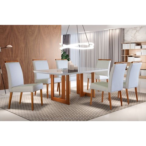 Conjunto Sala de Jantar Mesa 180x90cm Tampo Madeira/Vidro Vitoria com 6 Cadeiras Havana Marrom/Imbui