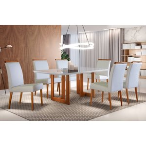 Conjunto Sala de Jantar Mesa 180x90cm Tampo Madeira/vidro Vitoria com 6 Cadeiras Havana
