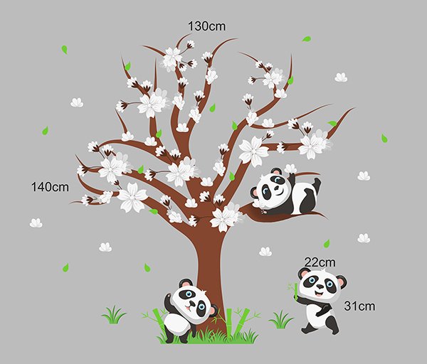 Adesivo de Parede Infantil Pandas na Árvore Adesivos Primeiro Quarto Branco G - 5