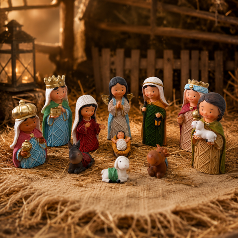 Presépio Infantil 11 Peças Resina Premium 15cm Decoração Natal