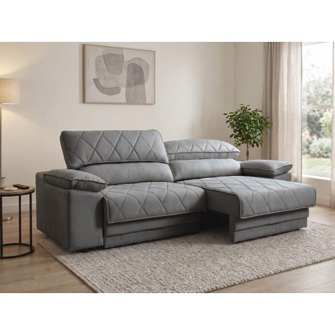 Sofá Leon 2,30m com Molas Retrátil Reclinável Velosuede - Netsofas - Cinza
