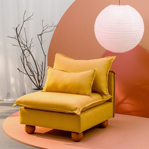 Sofá Modular com Encosto Pé Bolinha Sôma CabeCasa MadeiraOriginals Amarelo Mostarda
