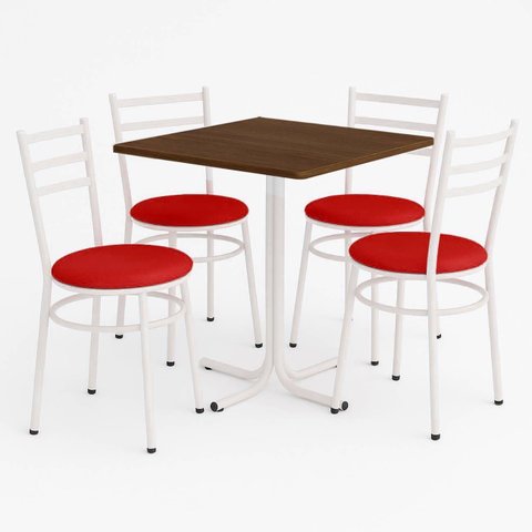 Conjunto Mesa Branca 70x70cm Tampo Imbuia com 4 Cadeiras Epoxi