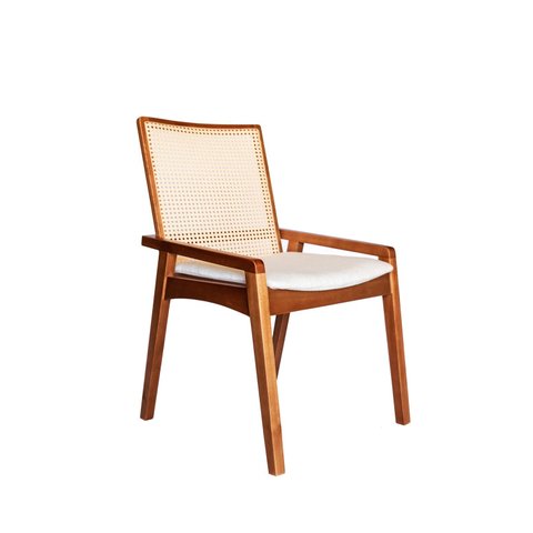 Cadeira Venezia em Tela Palha Sextavada em Madeira Maciça Eucalipto para Jantar na Cor Mel