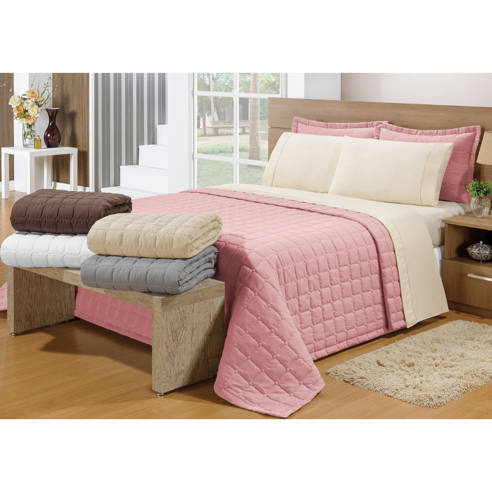 Cobre Leito Soft Casal 3pçs:rosê