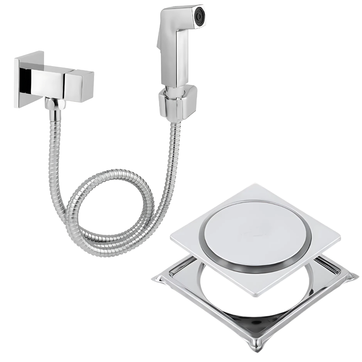 Ralo Banheiro Click Inox 10x10 + Ducha Higienica Cromada:cromado