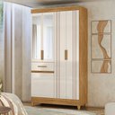 Ver imagem 1 de Guarda Roupa Roupeiro Siena 5 Portas 1 Gaveta Detalhes Frisados e Espelho Freijó Off White Moval