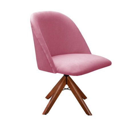 Poltrona Gaia Base Giratória de Madeira Cor:Suede Rosa 280