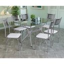 Ver imagem 1 de Conjunto Mesa 1,40M com 6 Cadeiras Tampo de Vidro Kappesberg Cromado/Branco