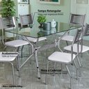 Ver imagem 2 de Conjunto Mesa 1,40M com 6 Cadeiras Tampo de Vidro Kappesberg Cromado/Branco