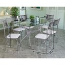 Ver imagem 4 de Conjunto Mesa 1,40M com 6 Cadeiras Tampo de Vidro Kappesberg Cromado/Branco