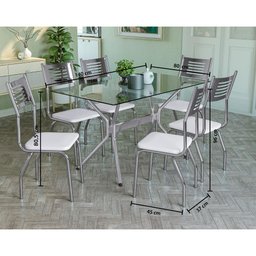 Conjunto Mesa 1,40M com 6 Cadeiras Tampo de Vidro Kappesberg Cromado/Branco - 4
