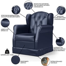 Poltrona de Amamentação e Descanso com Balanço Lucy P04 Sintético Azul Marinho - Mpozenato - 3