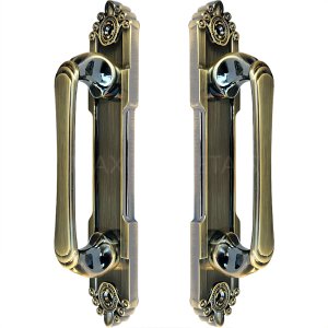 Puxador Duplo Colonial Porta Correr Madeira Rústico 220mm Atenas Bronze Antigo