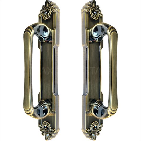 Puxador Duplo Colonial Porta Correr Madeira Rústico 220mm Atenas Bronze Antigo