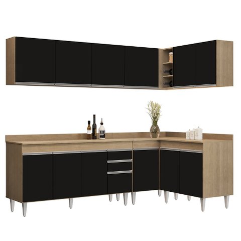 Armário de Cozinha Modulado de Canto 6 Peças Cp32 Balcão com Tampo Castanho/preto - Lumil Lumil Móve