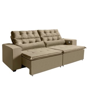 Sofá Usb, 4 Lugares América Retrátil, Reclinável 2,52 Metros, Tecnologia Carregamento 3 Portas Casto