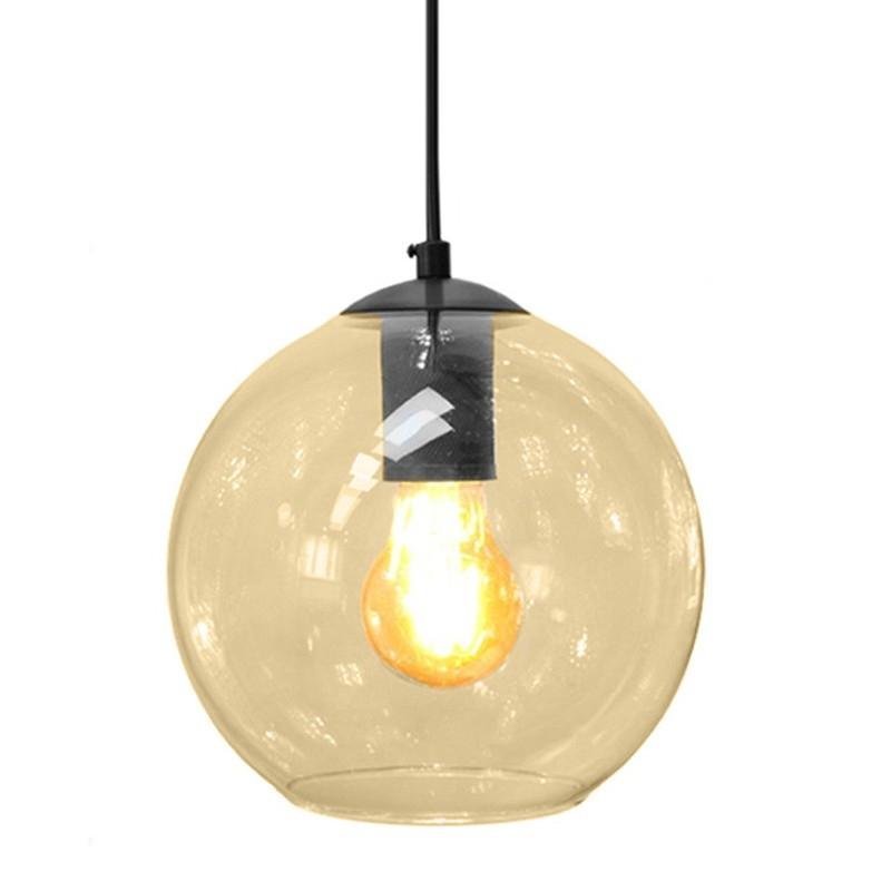 Pendente New Boru na Cor Preto com Globo Âmbar 20cm para 1 Lâmpada E27 Bivolt - NEWBORU-AMB-PT