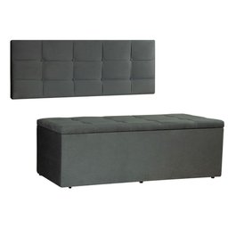 Kit Painel e Calçadeira Baú Solteiro 0,90m Roma Suede - Pallazio Cor Cinza - 1