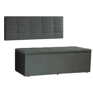 Kit Painel e Calçadeira Baú Solteiro 0,90m Roma Suede - Pallazio Cor Cinza