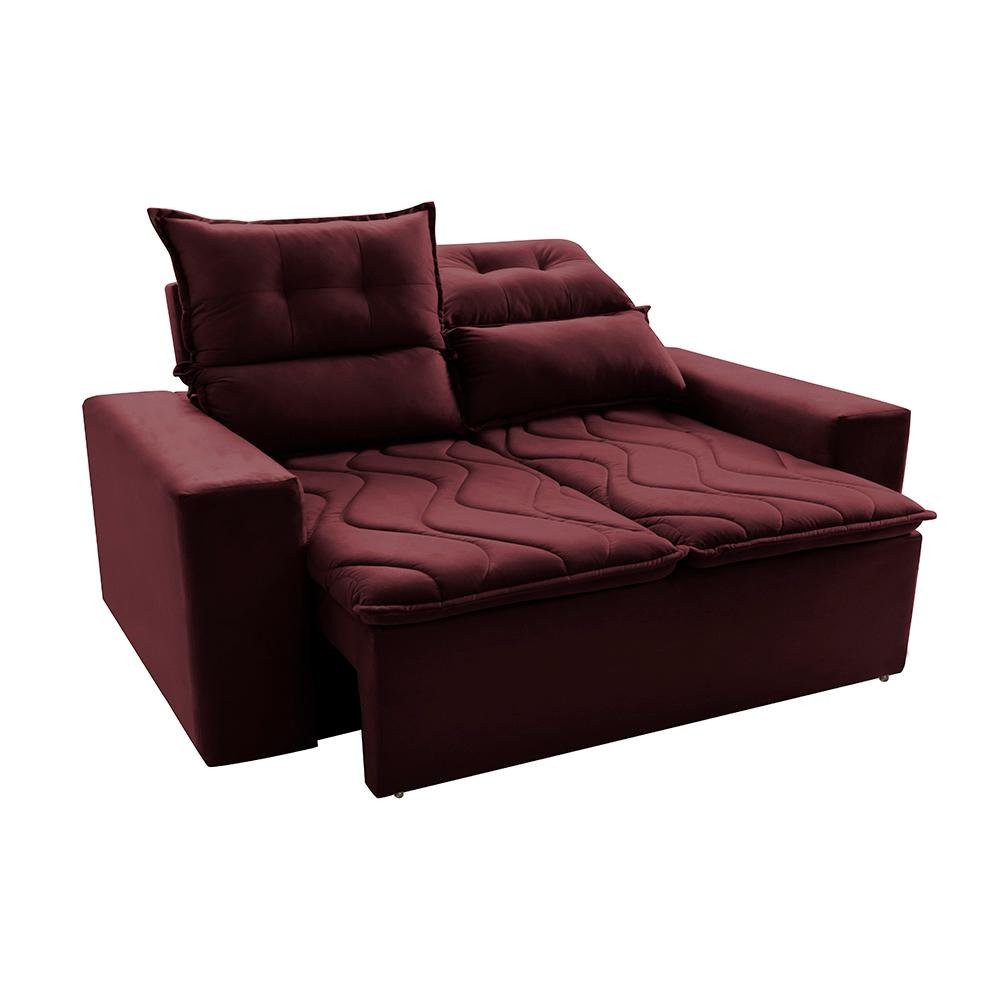 Conjunto de Sofá 3 e 2 Lugares Retrátil e Reclinável 2.00x1.50m Cama inBox Smal Suede Vinho - 7