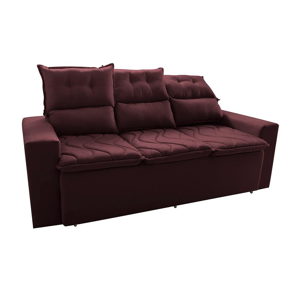 Conjunto de Sofá 3 e 2 Lugares Retrátil e Reclinável 2.00x1.50m Cama inBox Smal Suede Vinho - 8